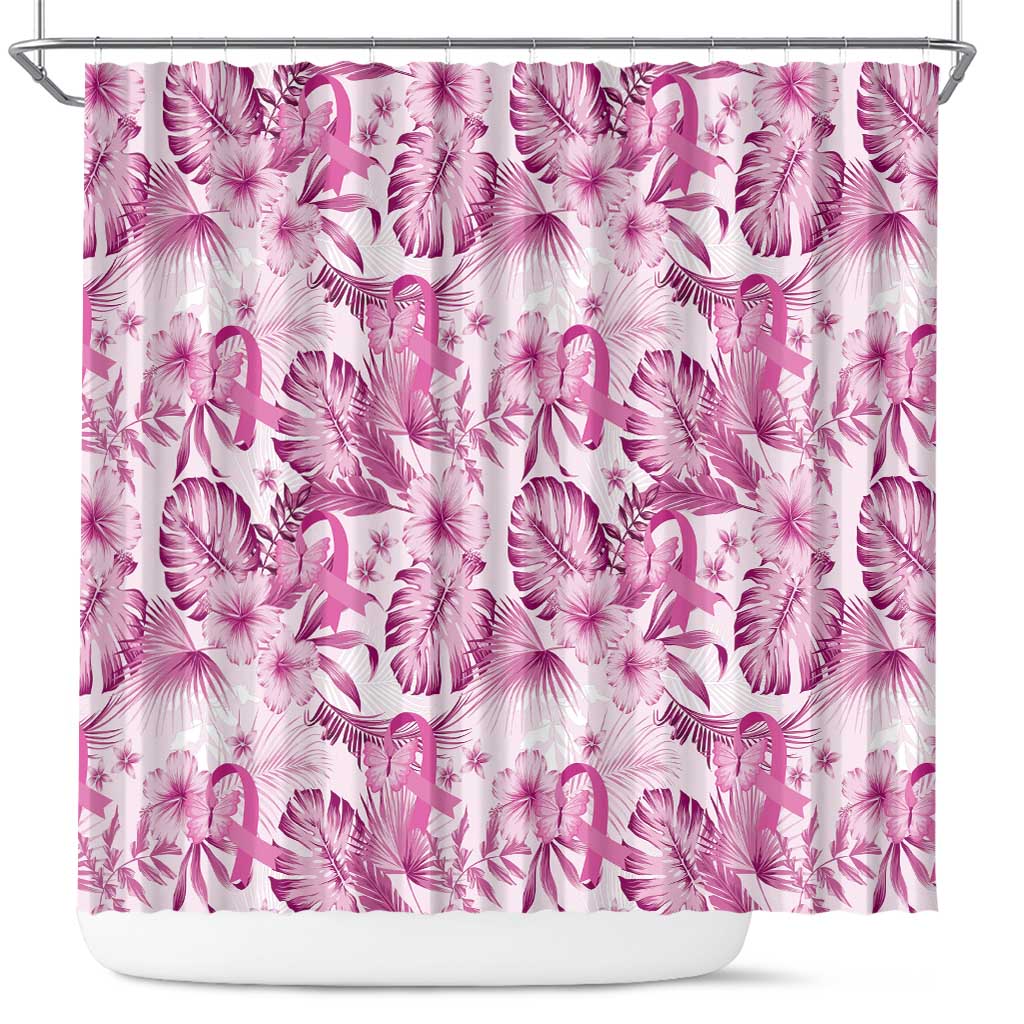 Pink Ribbon Hibiscus Tropical Pattern Shower Curtain Breast Cancer LT01 Pink - Polynesian Pride