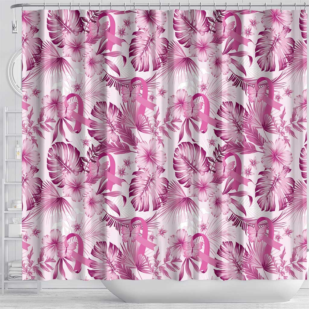 Pink Ribbon Hibiscus Tropical Pattern Shower Curtain Breast Cancer LT01 - Polynesian Pride