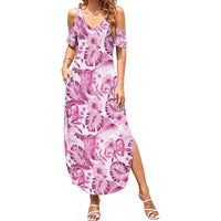 Pink Ribbon Hibiscus Tropical Pattern Summer Maxi Dress Breast Cancer LT01 Women Pink - Polynesian Pride