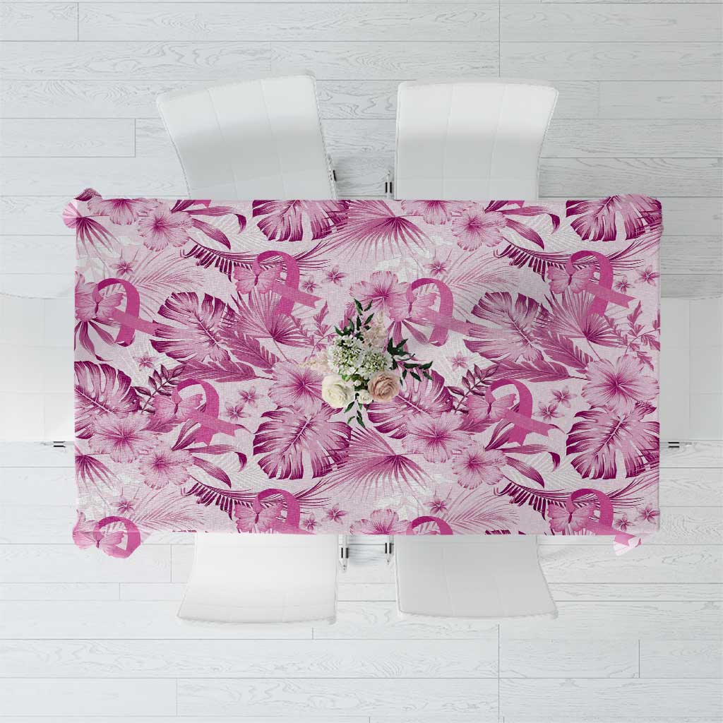 Pink Ribbon Hibiscus Tropical Pattern Tablecloth Breast Cancer