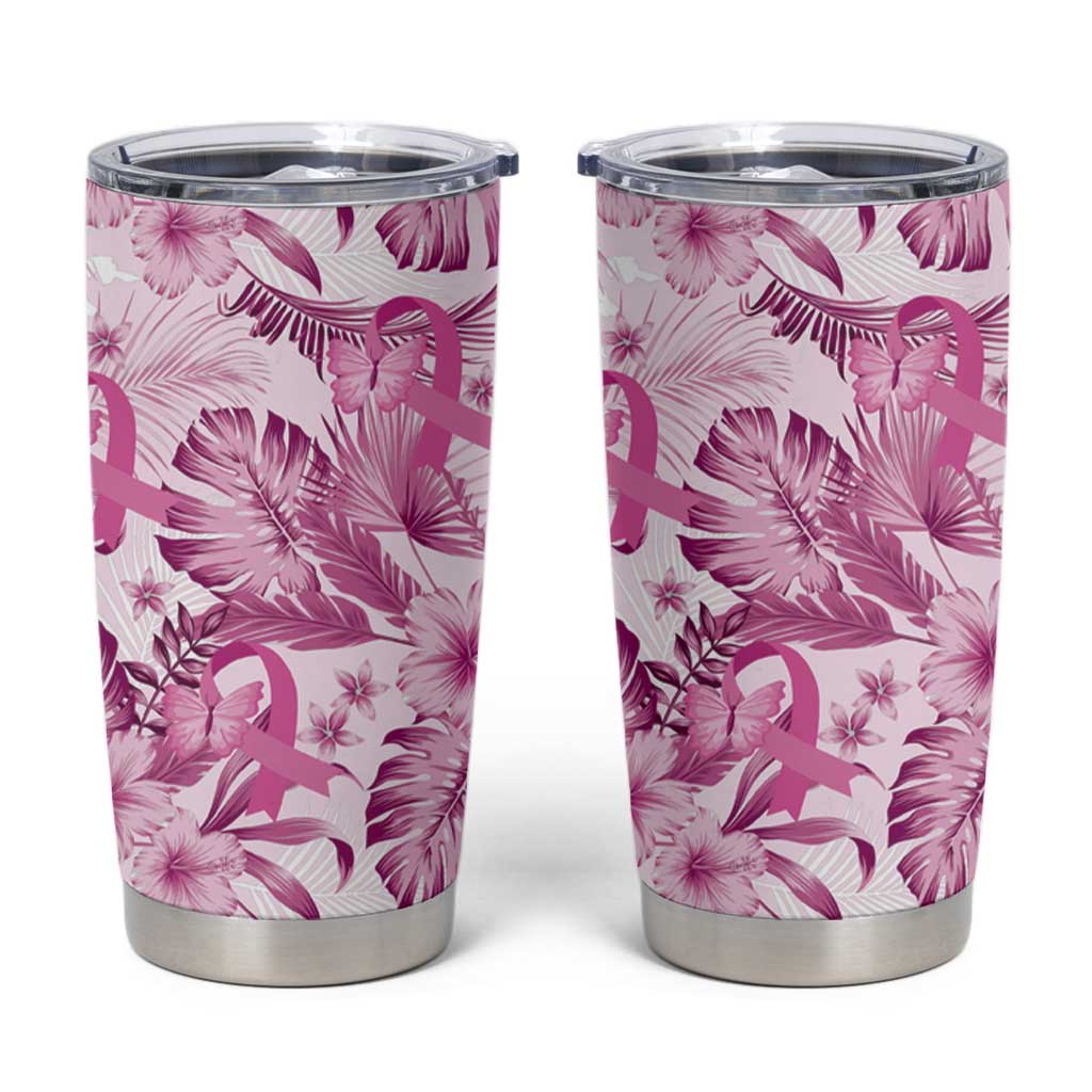 Pink Ribbon Hibiscus Tropical Pattern Tumbler Cup Breast Cancer LT01 Pink - Polynesian Pride
