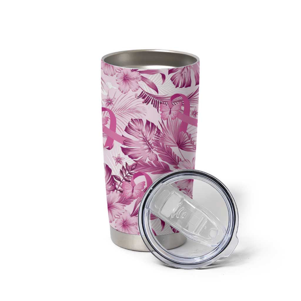 Pink Ribbon Hibiscus Tropical Pattern Tumbler Cup Breast Cancer LT01 - Polynesian Pride