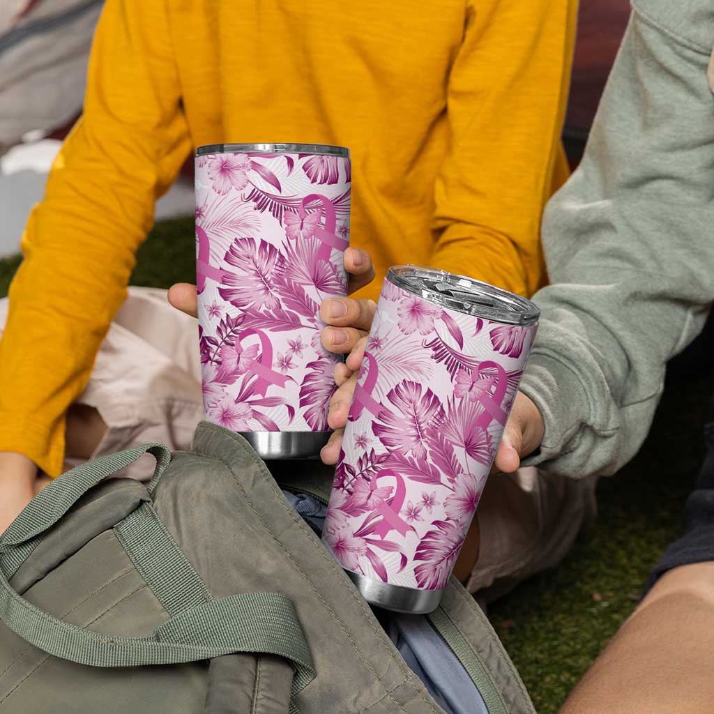 Pink Ribbon Hibiscus Tropical Pattern Tumbler Cup Breast Cancer LT01 - Polynesian Pride