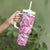 Pink Ribbon Hibiscus Tropical Pattern Tumbler With Handle Breast Cancer