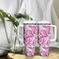 Pink Ribbon Hibiscus Tropical Pattern Tumbler With Handle Breast Cancer LT01 - Polynesian Pride