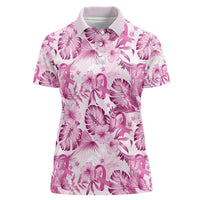 Pink Ribbon Hibiscus Tropical Pattern Women Polo Shirt Breast Cancer LT01 Female Pink - Polynesian Pride