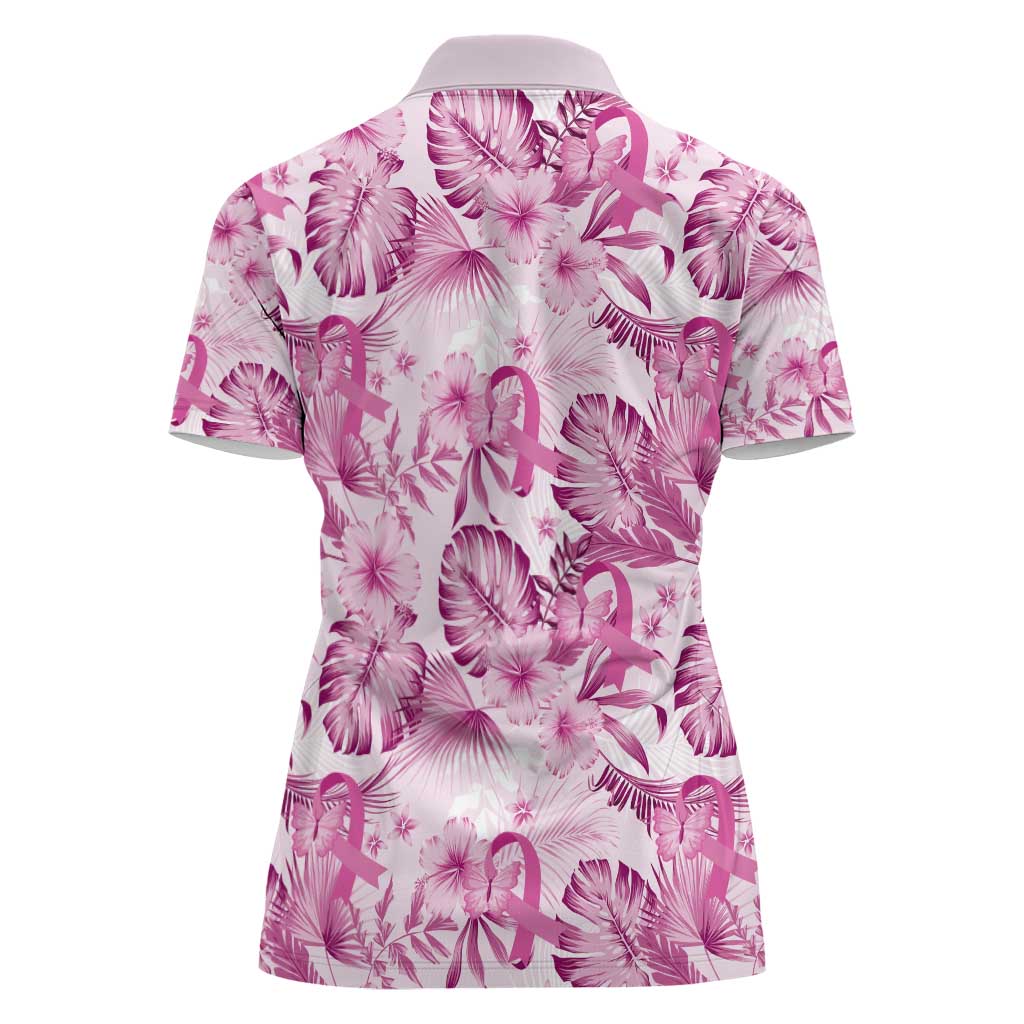 Pink Ribbon Hibiscus Tropical Pattern Women Polo Shirt Breast Cancer LT01 - Polynesian Pride
