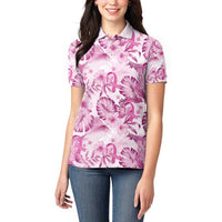 Pink Ribbon Hibiscus Tropical Pattern Women Polo Shirt Breast Cancer LT01 - Polynesian Pride
