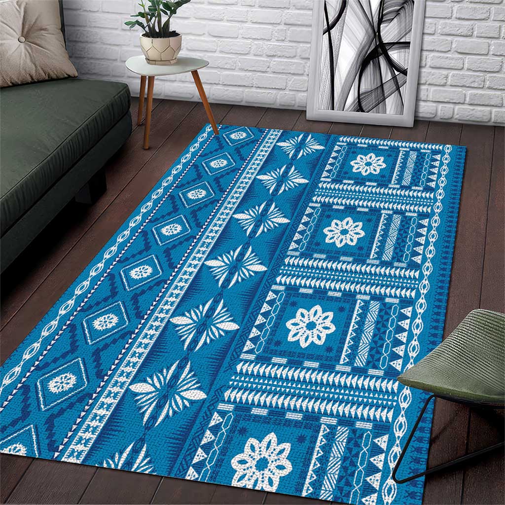 Fiji Masi All Blue Area Rug Tapa Pattern LT01 Blue - Polynesian Pride