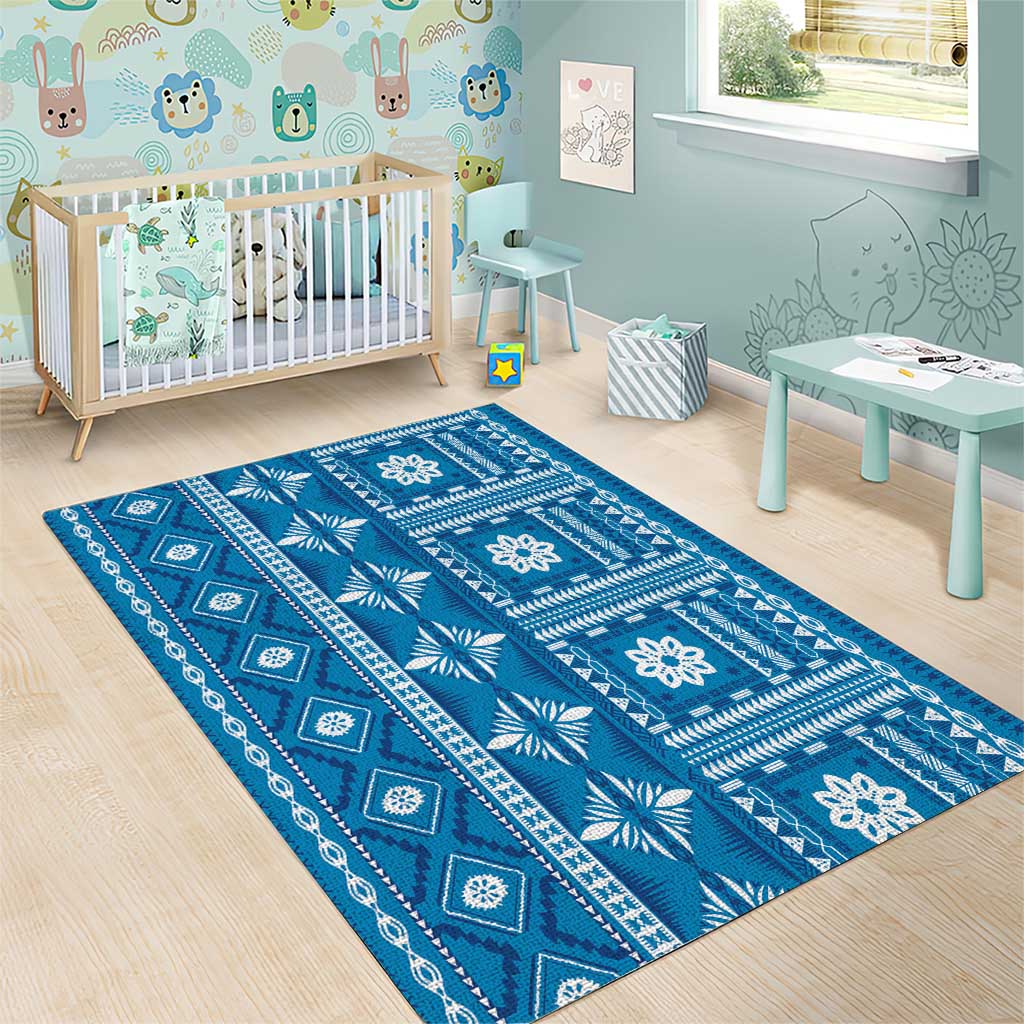 Fiji Masi All Blue Area Rug Tapa Pattern LT01 - Polynesian Pride