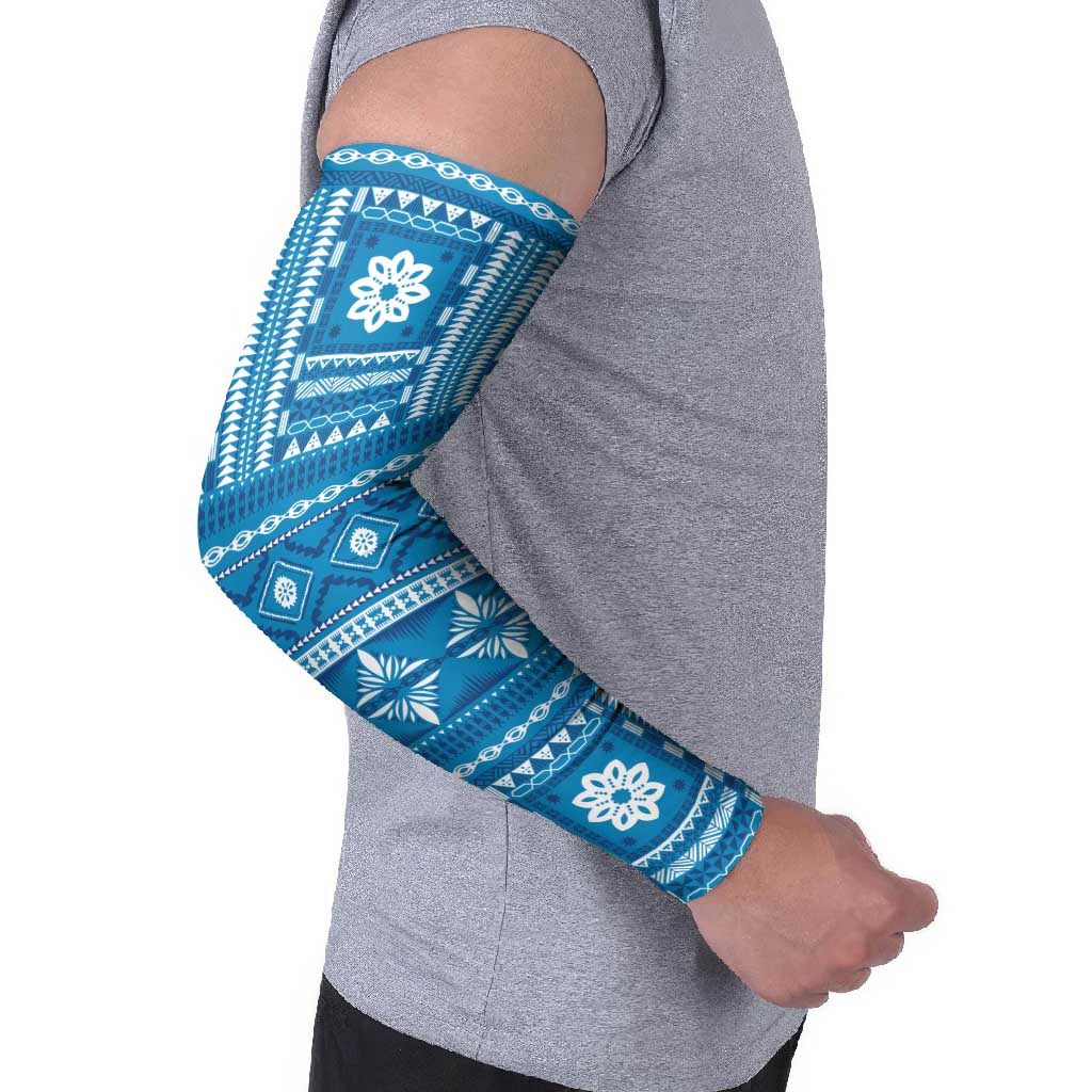 Fiji Masi All Blue Arm Sleeves Tapa Pattern LT01 - Polynesian Pride