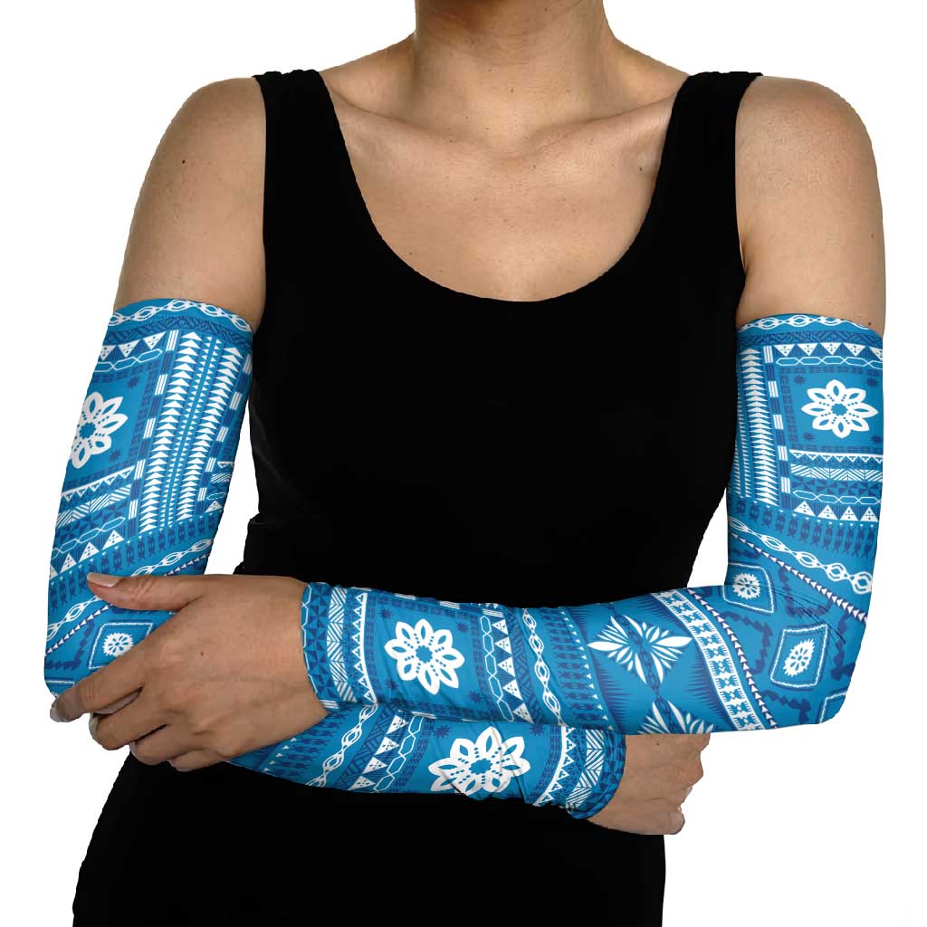 Fiji Masi All Blue Arm Sleeves Tapa Pattern LT01 - Polynesian Pride