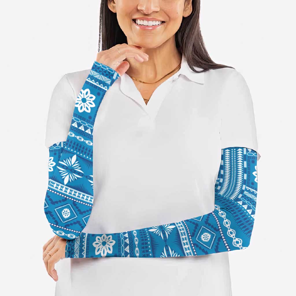 Fiji Masi All Blue Arm Sleeves Tapa Pattern LT01 - Polynesian Pride