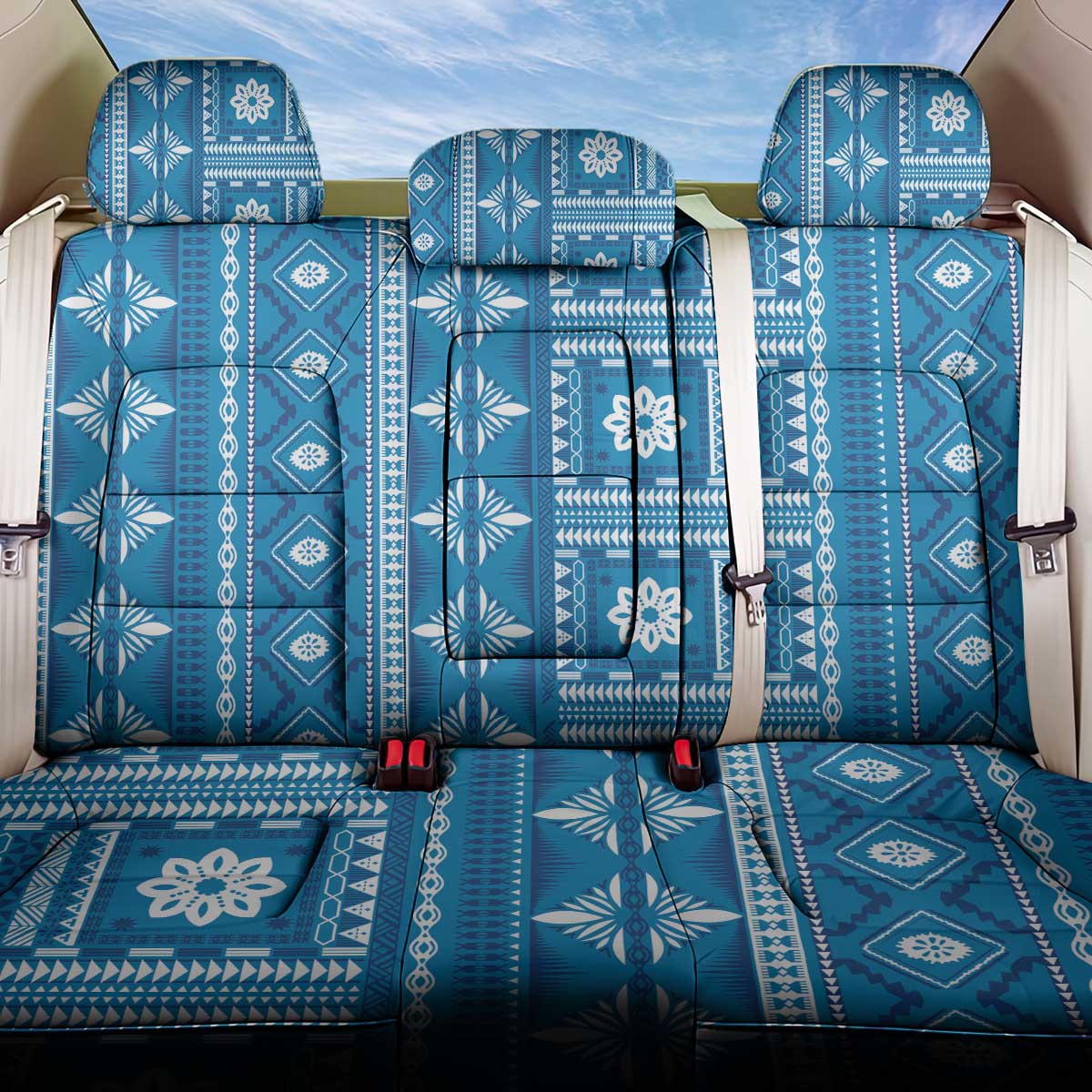 Fiji Masi All Blue Back Car Seat Cover Tapa Pattern LT01 One Size Blue - Polynesian Pride