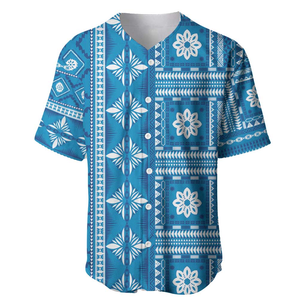 Fiji Masi All Blue Baseball Jersey Tapa Pattern LT01 Blue - Polynesian Pride