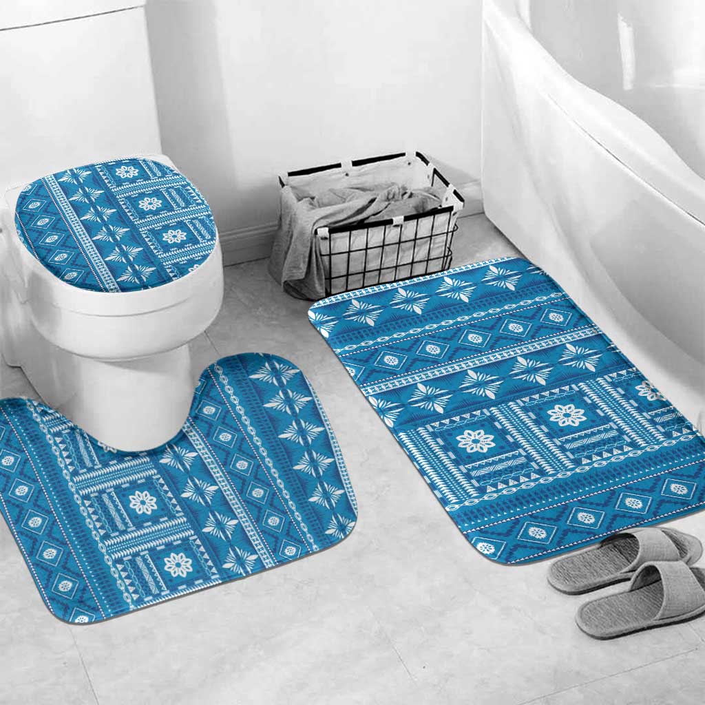 Fiji Masi All Blue Bathroom Set Tapa Pattern LT01 Mat Set Only (3 pcs) One Size Blue - Polynesian Pride