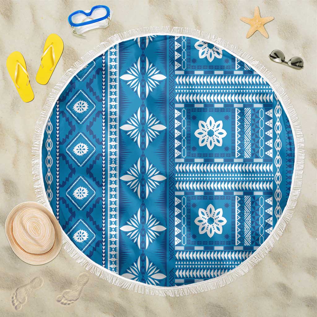 Fiji Masi All Blue Beach Blanket Tapa Pattern LT01 One Size 150cm Blue - Polynesian Pride