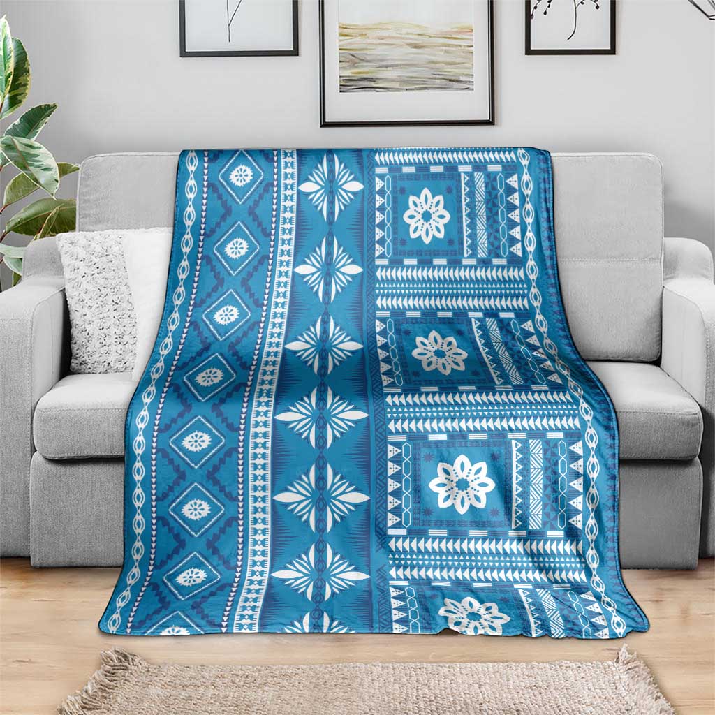 Fiji Masi All Blue Blanket Tapa Pattern LT01 - Polynesian Pride
