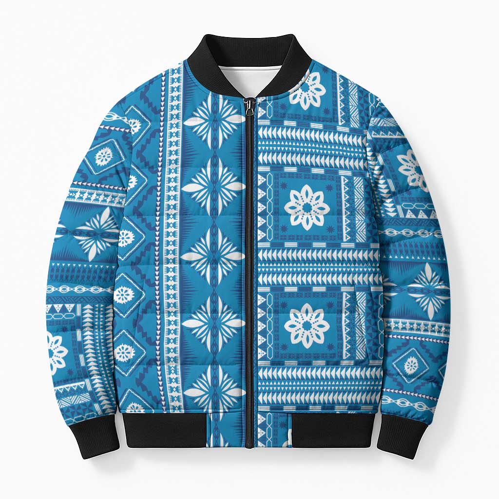 Fiji Masi All Blue Bomber Puffer Jacket Tapa Pattern LT01 Unisex Blue - Polynesian Pride
