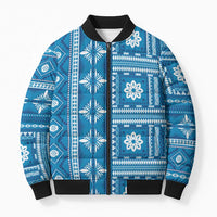 Fiji Masi All Blue Bomber Puffer Jacket Tapa Pattern LT01 Unisex Blue - Polynesian Pride