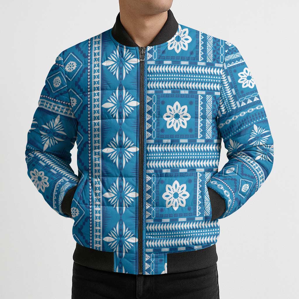 Fiji Masi All Blue Bomber Puffer Jacket Tapa Pattern LT01 - Polynesian Pride