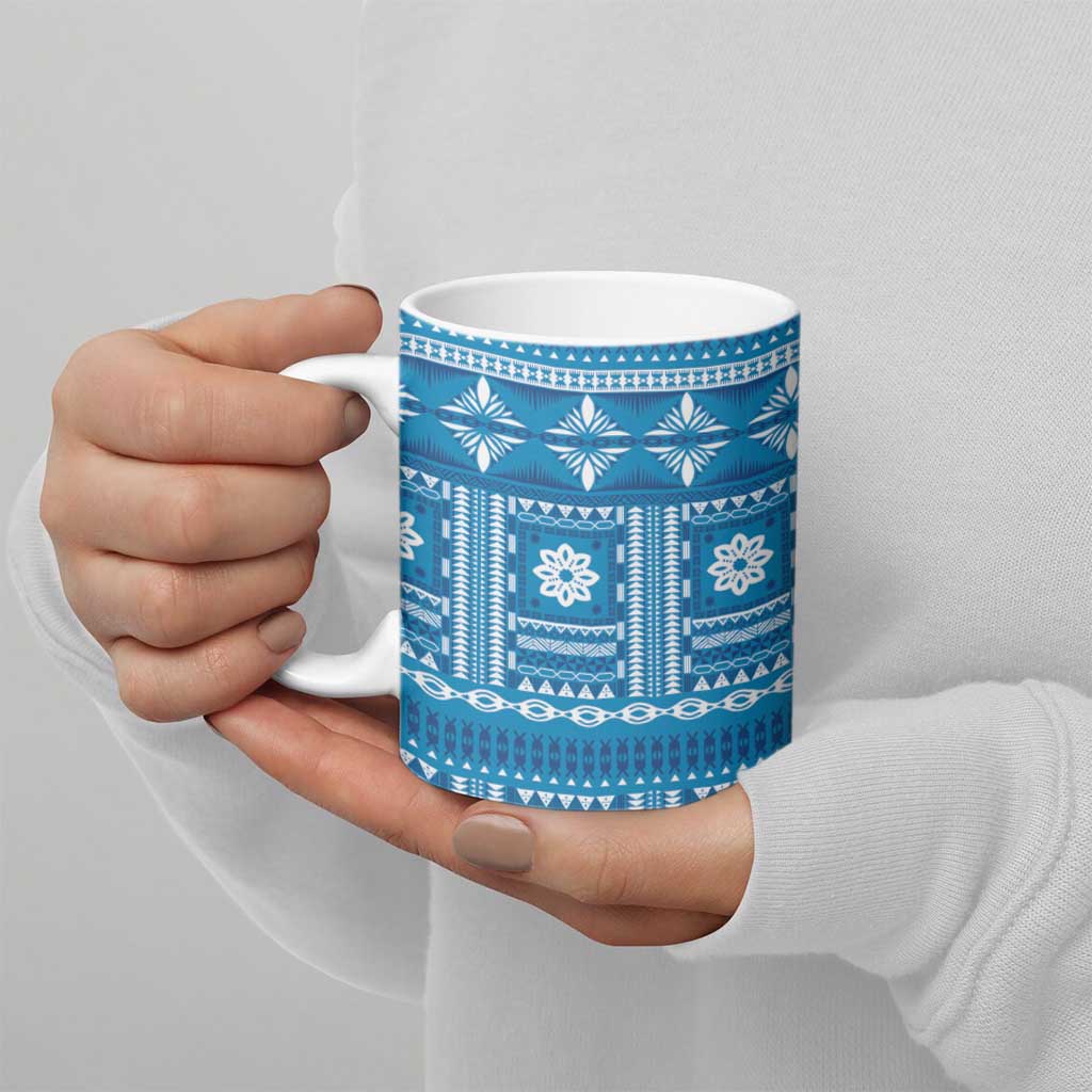 Fiji Masi All Blue Ceramic Mug Tapa Pattern LT01 - Polynesian Pride
