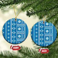 Fiji Masi All Blue Ceramic Ornament Tapa Pattern LT01 Circle Blue - Polynesian Pride