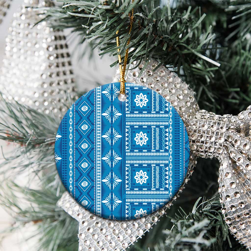 Fiji Masi All Blue Ceramic Ornament Tapa Pattern LT01 - Polynesian Pride