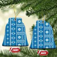Fiji Masi All Blue Ceramic Ornament Tapa Pattern LT01 Bell Flake Blue - Polynesian Pride