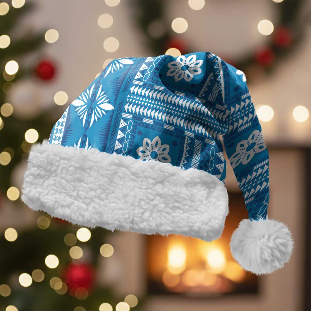 Fiji Masi All Blue Christmas Santa Hat Tapa Pattern LT01 With Fur Blue - Polynesian Pride