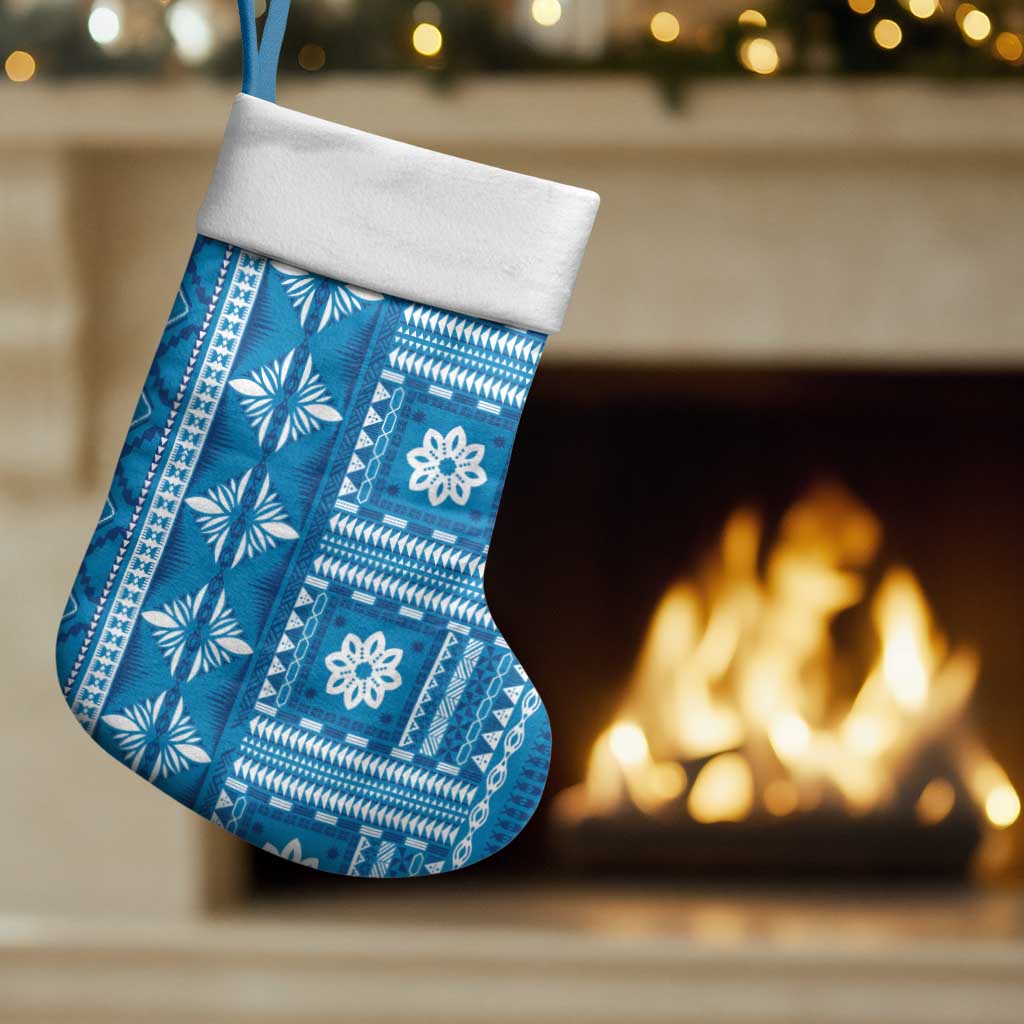 Fiji Masi All Blue Christmas Stocking Tapa Pattern LT01 Set of 2 Blue - Polynesian Pride