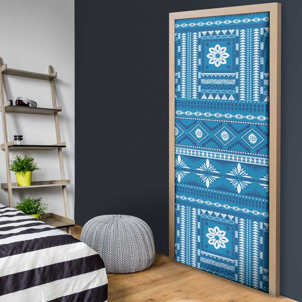 Fiji Masi All Blue Door Cover Tapa Pattern LT01 - Polynesian Pride