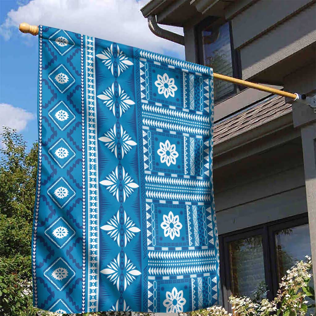Fiji Masi All Blue Garden Flag Tapa Pattern LT01 - Polynesian Pride