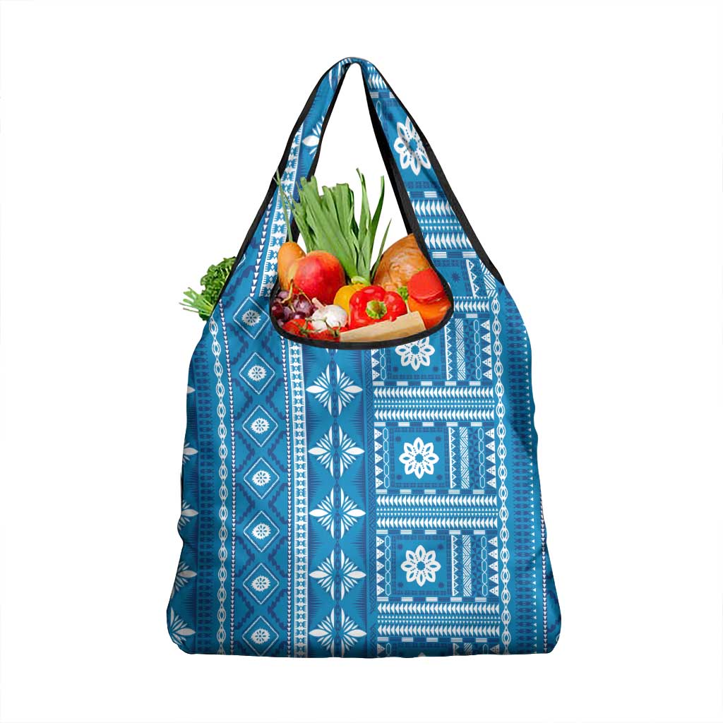Fiji Masi All Blue Grocery Bag Tapa Pattern LT01 1-pack One Size Blue - Polynesian Pride