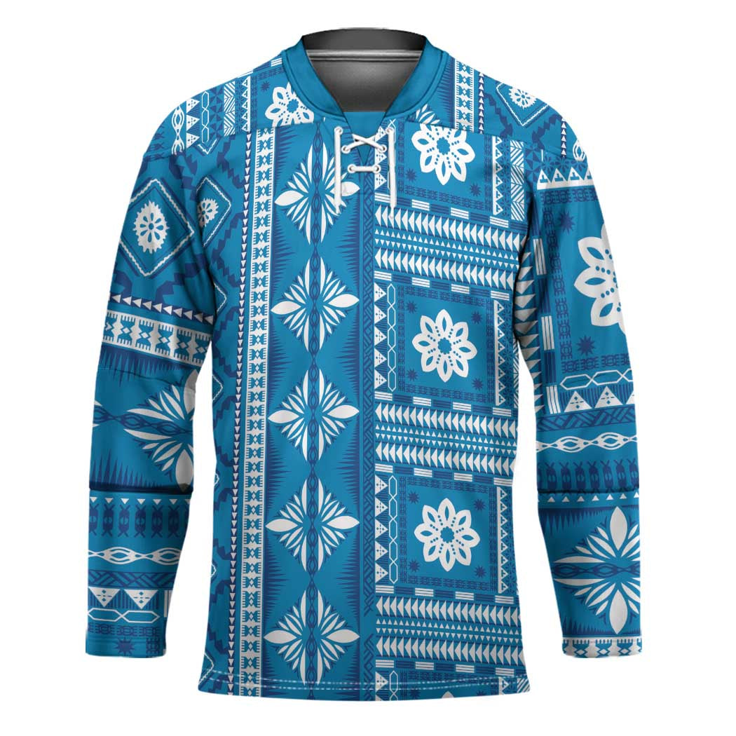 Fiji Masi All Blue Hockey Jersey Tapa Pattern LT01 Unisex Blue - Polynesian Pride