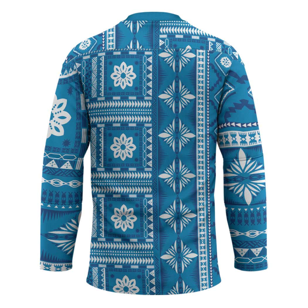 Fiji Masi All Blue Hockey Jersey Tapa Pattern LT01 - Polynesian Pride