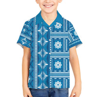 Fiji Masi All Blue Kid Hawaiian Shirt Tapa Pattern LT01 Kid Blue - Polynesian Pride