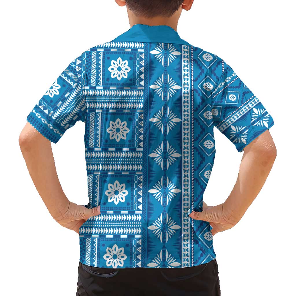 Fiji Masi All Blue Kid Hawaiian Shirt Tapa Pattern LT01 - Polynesian Pride