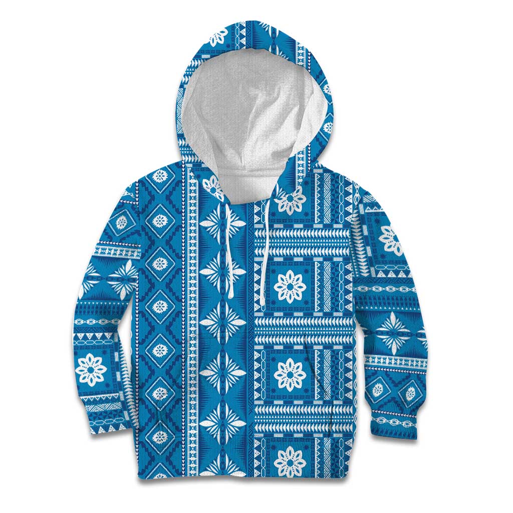 Fiji Masi All Blue Kid Hoodie Tapa Pattern LT01 Hoodie Blue - Polynesian Pride