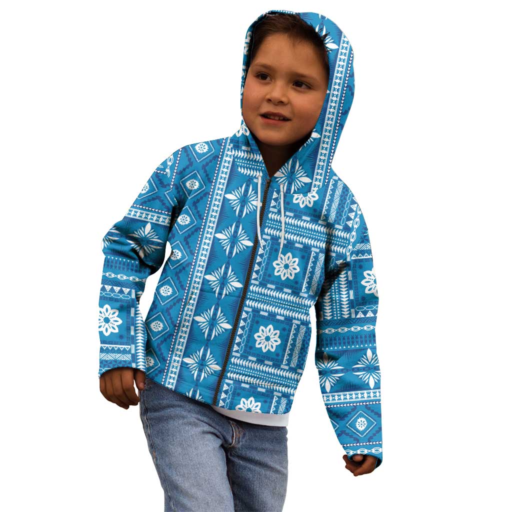 Fiji Masi All Blue Kid Hoodie Tapa Pattern LT01 - Polynesian Pride