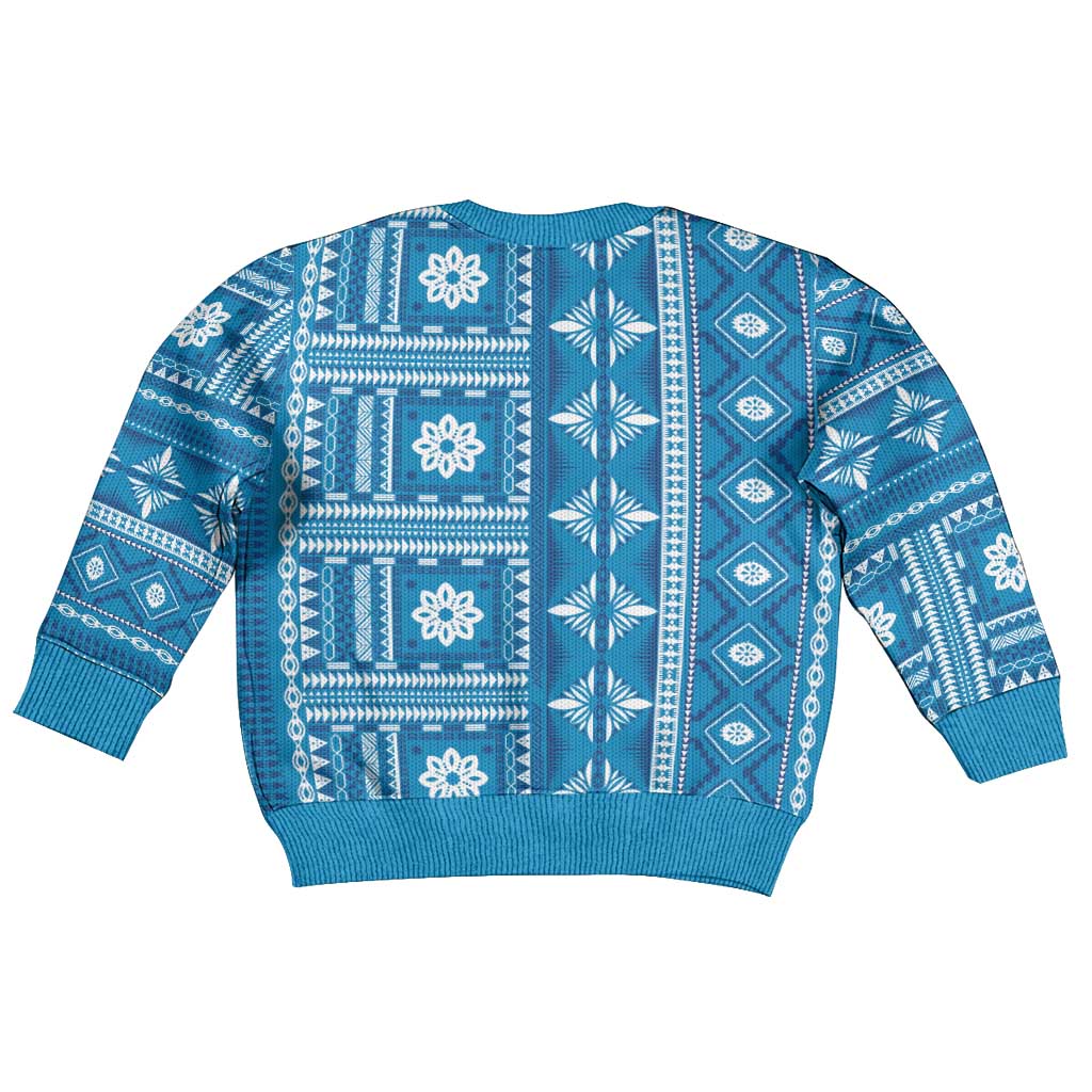 Fiji Masi All Blue Kid Ugly Christmas Sweater Tapa Pattern LT01 - Polynesian Pride