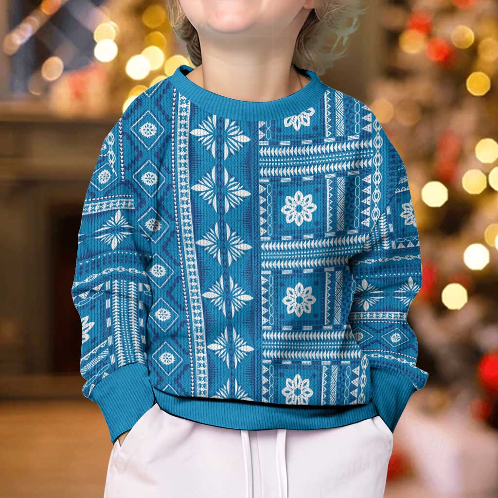 Fiji Masi All Blue Kid Ugly Christmas Sweater Tapa Pattern LT01 - Polynesian Pride