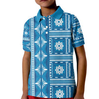 Fiji Masi All Blue Kid Polo Shirt Tapa Pattern LT01 Kid Blue - Polynesian Pride