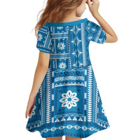 Fiji Masi All Blue Kid Short Sleeve Dress Tapa Pattern LT01 - Polynesian Pride