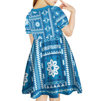 Fiji Masi All Blue Kid Short Sleeve Dress Tapa Pattern LT01 - Polynesian Pride