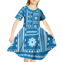 Fiji Masi All Blue Kid Short Sleeve Dress Tapa Pattern LT01 - Polynesian Pride