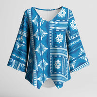 Fiji Masi All Blue Kimono Sleeve Blouse Tapa Pattern LT01 Female Blue - Polynesian Pride