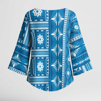 Fiji Masi All Blue Kimono Sleeve Blouse Tapa Pattern LT01 - Polynesian Pride