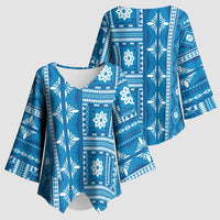 Fiji Masi All Blue Kimono Sleeve Blouse Tapa Pattern LT01 - Polynesian Pride