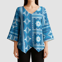 Fiji Masi All Blue Kimono Sleeve Blouse Tapa Pattern LT01 - Polynesian Pride